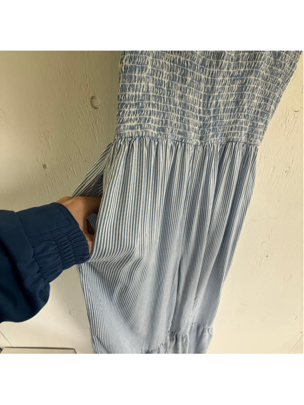 Japna Blue White Striped Smocked Wide Leg Jumpsuit Small - Picture 3 of 8